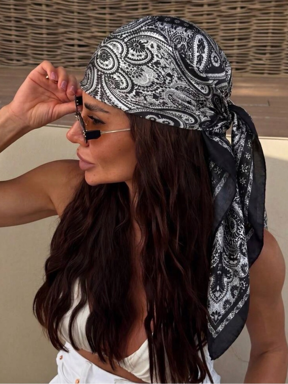 Black & White Paisley Head Scarf - Women Accessories